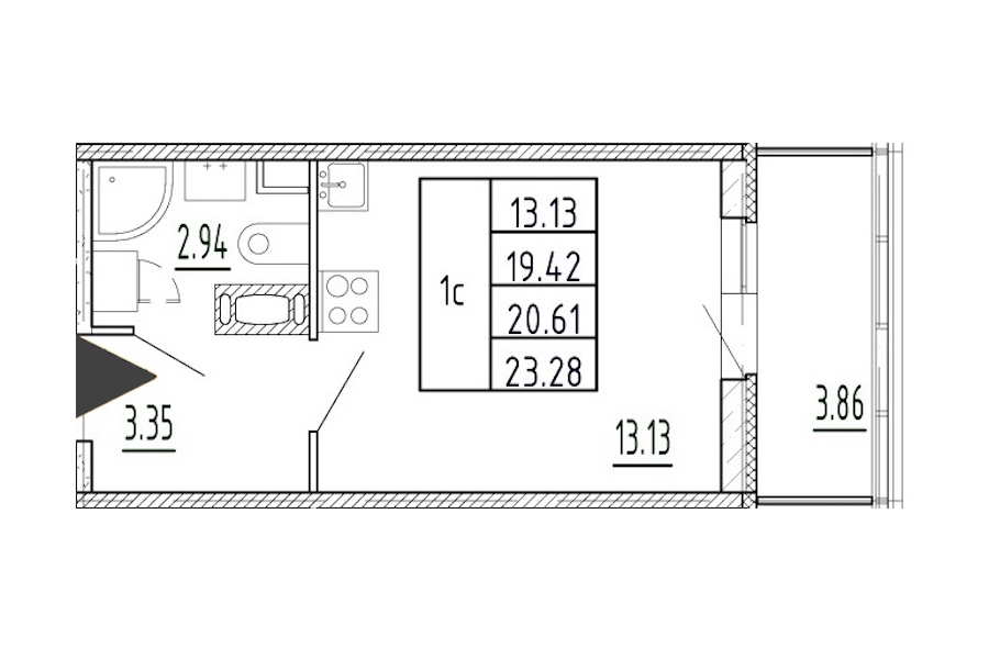 Квартира студия 19.42 м², 2/13 эт., ЖК «Полис Приморский 2»